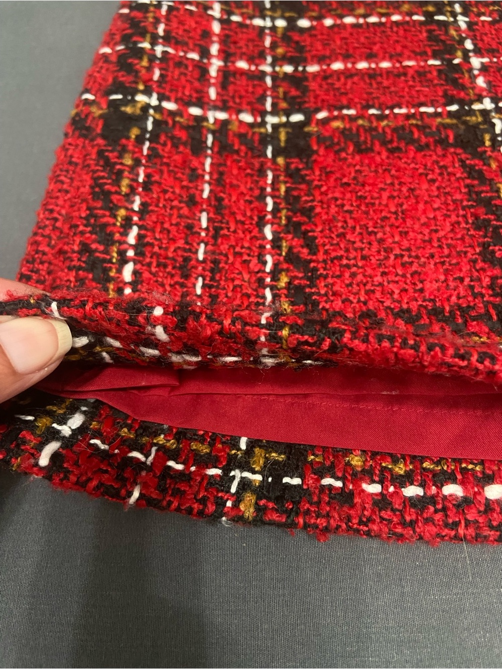 LOFT Womens Red Plaid Tweed Midi Pencil Skirt Sz 8 Holidays Cabincore Preppy - Picture 6 of 13